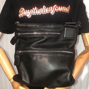 MARGOT Black Leather Crossbody Messenger Bag with Silver Front Zipper Pockets